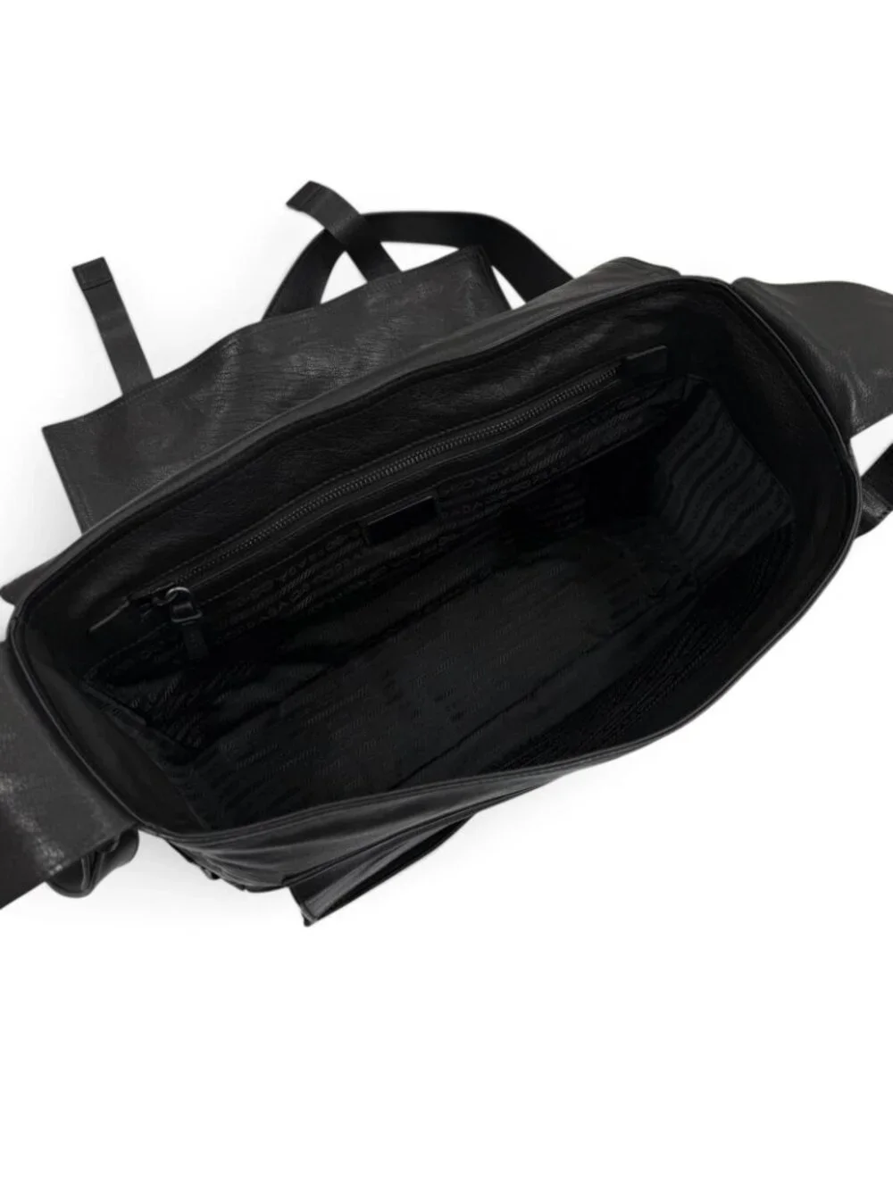 Prada Buffalo Leather Messenger Bag Black